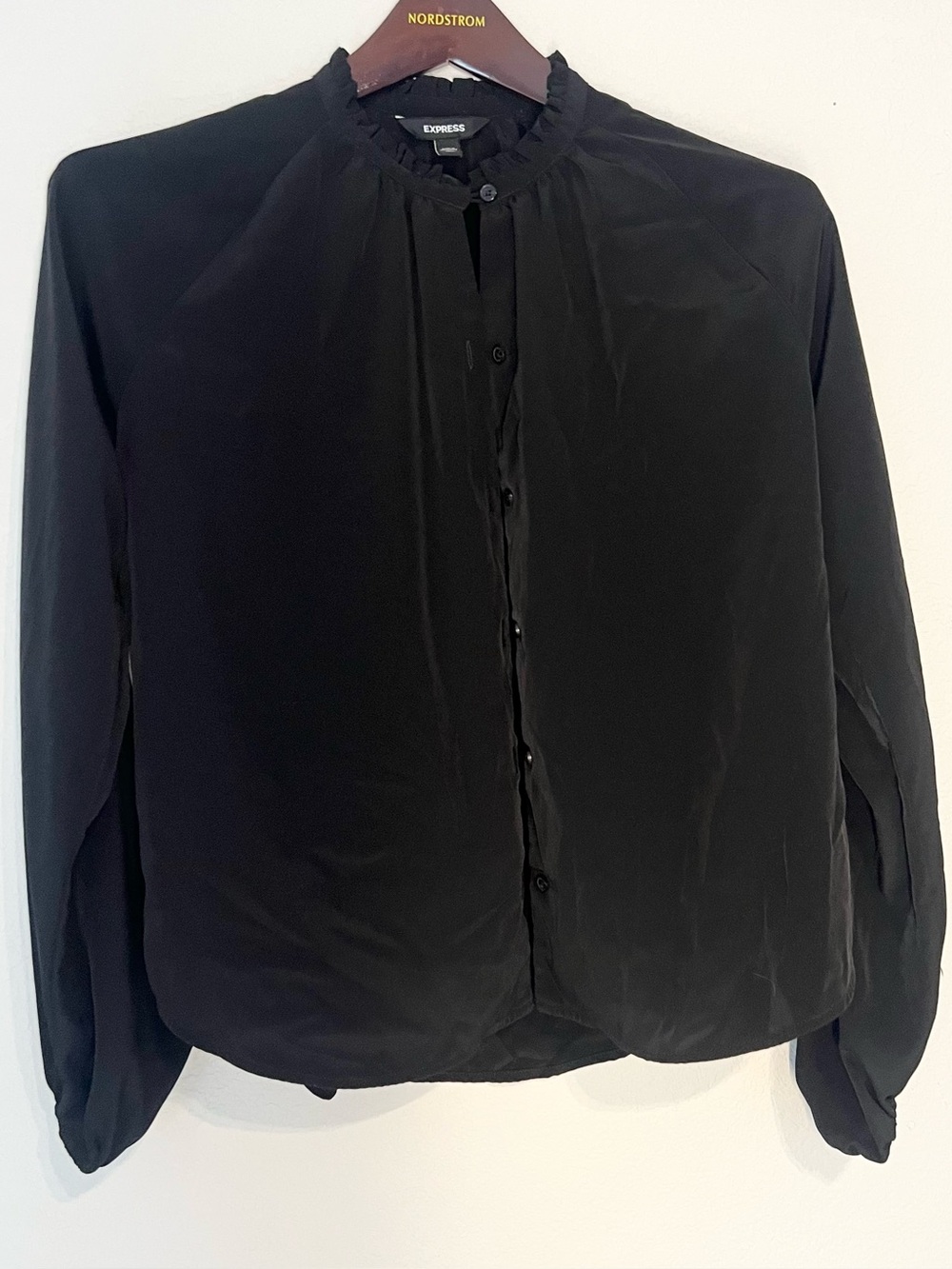 Express Black Ruffle-Neck Button-Front Blouse